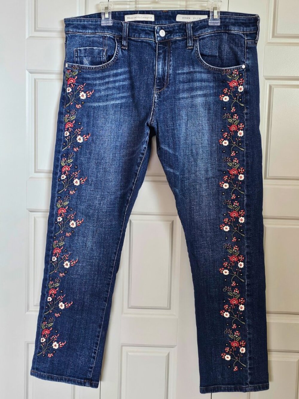 Pilcro and the Letterpress Dark Blue Embroidered Boyfriend Jeans
